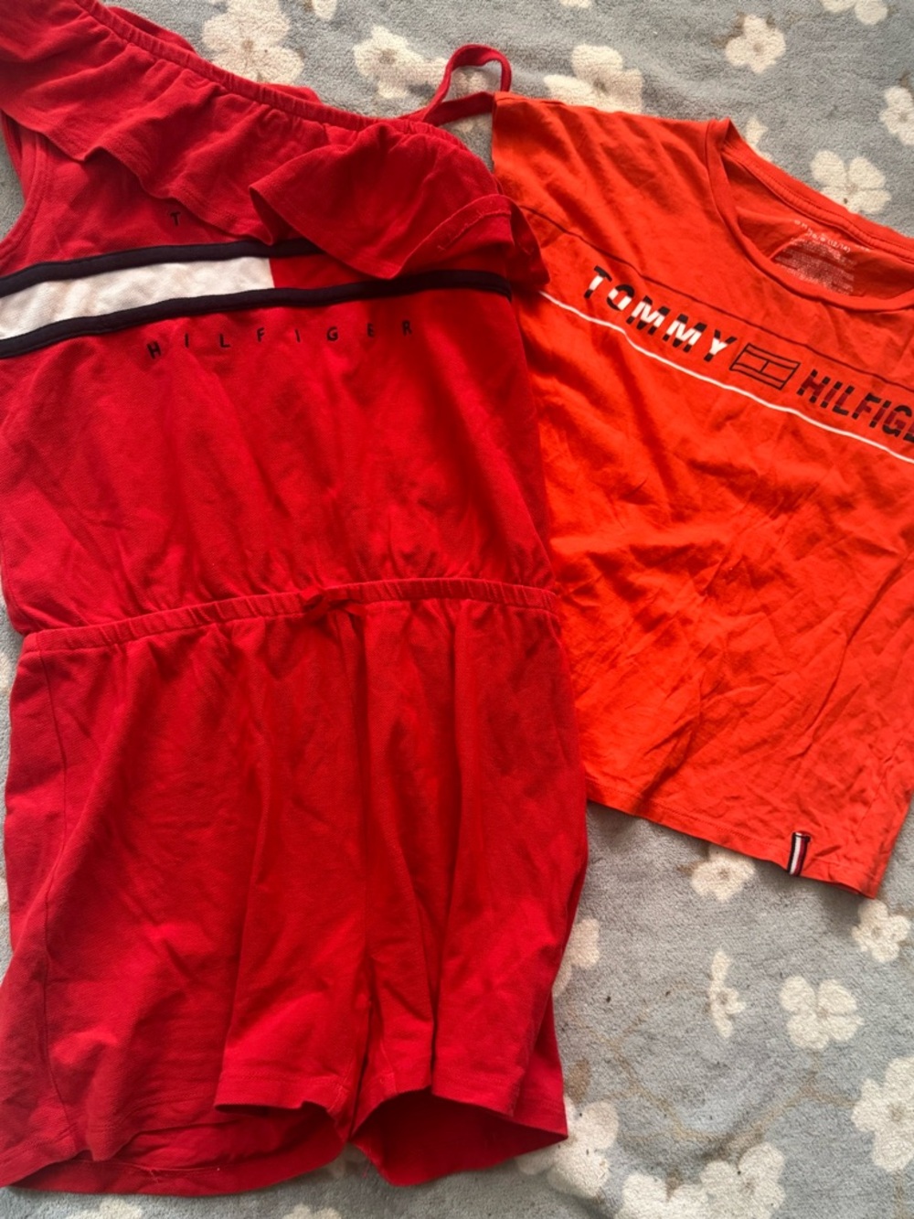 Girls Tommy Hilfiger Red & Orange Kids Tee and Romper bundle